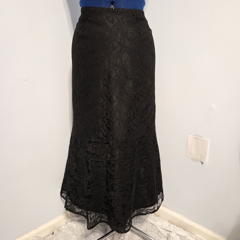 Vintage Black Lace Midi Skirt Size 12 - Picture 2 of 5